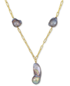 Macy's Gray Cultured Freshwater Baroque Pearl (13 & 35mm) 20" Paperclip Necklace In 18k Gold-plated Sterlin In Yellow