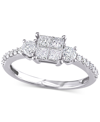 Macy's Diamond Princess Quad Cluster Engagement Ring (3/4 Ct. T.w.) In 14k White Gold In Gold