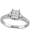 Macy's Diamond Emerald Cluster Engagement Ring (1/2 Ct. T.w.) In 14k White Gold In Gold