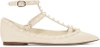 Valentino Garavani Rockstud T-bar Leather Flats In Off White