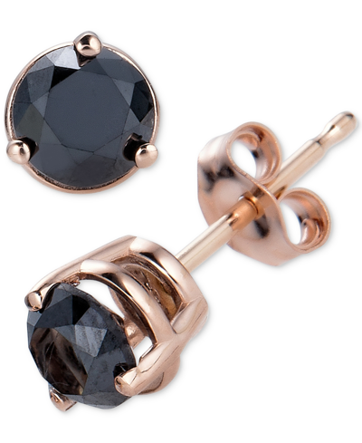 Macy's Black Diamond Stud Earrings (3/4 Ct. T.w.) In 14k Rose Gold