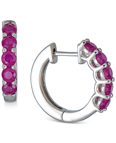 Macy's Ruby Small Hoop Earrings (1-1/2 Ct. T.w.) In Sterling Silver, 0.67"