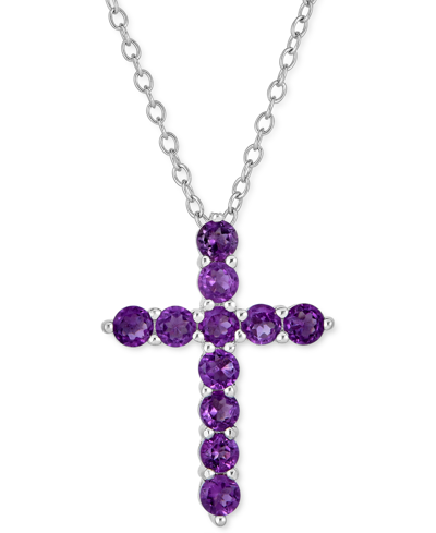 Macy's Amethyst Cross 18" Pendant Necklace (5/8 Ct. T.w.) In Sterling Silver In Purple