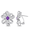 Macy's Sterling Silver Amethyst And White Floral Earrings In Purple