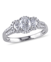 Macy's Oval-cut Certified Diamond (1 Ct. T.w.) 3-stone Engagement Ring In 14k White Gold In Gold
