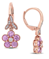 Macy's Pink Sapphire (1-1/4 Ct. T.w.) & Diamond (1/7 Ct. T.w.) Flower Drop Earrings In 10k Rose Gold In Pink