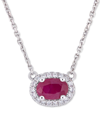 Macy's Ruby (3/5 Ct. T.w.) & Diamond (1/10 Ct. T.w.) Oval Halo 17" Pendant Necklace In 14k White Gold In Red
