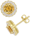 MACY'S CITRINE (1-1/2 CT. T.W.) & DIAMOND (1/10 CT. T.W.) HALO STUD EARRINGS IN 18K GOLD-PLATED STERLING SI
