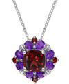Macy's Rhodolite Garnet (3-1/4 Ct. T.w.) & Amethyst (1-1/8 Ct. T.w.) Cluster 18" Pendant Necklace In Sterli In Red