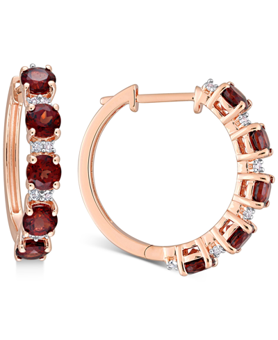 Macy's Peridot (3-3/4 Ct. T.w.) & White Topaz (1/4 Ct. T.w.) Small Hoop Earrings In 18k Rose Gold-plated St In Red