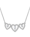 Macy's White Topaz (1/2 Ct. T.w.) & Diamond (1/5 Ct. T.w.) Triple Heart 18" Statement Necklace In Sterling In White