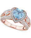 Macy's Blue Topaz (2 Ct. T.w.) & Diamond (1/10 Ct. T.w.) Heart Ring In 18k Rose Gold-plated Sterling Silver In Blue