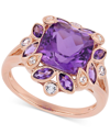 Macy's Amethyst (3 Ct. T.w.) & White Topaz (1/5 Ct. T.w.) Ring In 18k Rose Gold-plated Sterling Silver In Purple