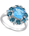 Macy's Blue Topaz Halo Ring (4-1/10 Ct. T.w.) In Sterling Silver In Blue