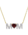 Macy's Rhodolite Garnet (4/5 Ct. T.w.) & Diamond (1/10 Ct. T.w.) Mom 18" Pendant Necklace In 18k Gold-plate In Red