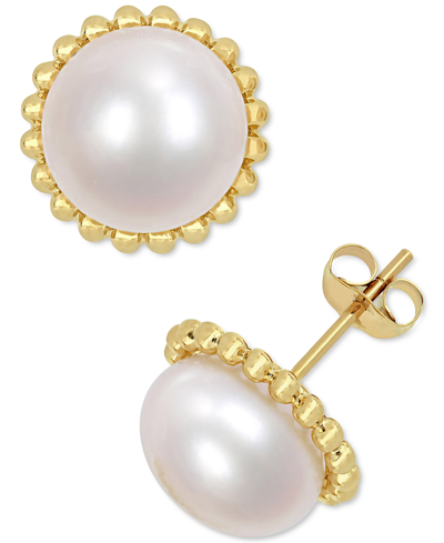 Macy's Cultured Freshwater Pearl (10-1/2mm) Stud Earrings In 10k Gold In Yellow Gold