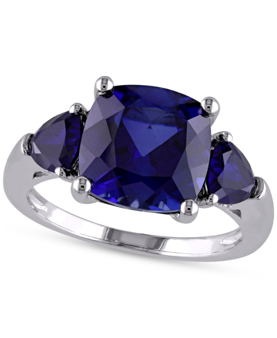Macy's Lab-created Sapphire Three Stone Ring (7-1/10 Ct. T.w.) In Sterling Silver