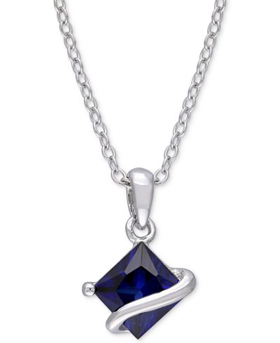 Macy's Lab-created Blue Sapphire Square 18" Pendant Necklace (1-1/3 Ct. T.w.) In Sterling Silver