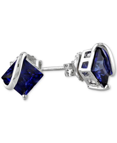 Macy's Lab-created Blue Sapphire Square Stud Earrings (2-3/4 Ct. T.w.) In Sterling Silver