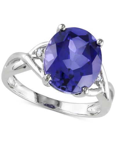 Macy's Lab-created Sapphire (7-1/2 Ct. T.w.) & Diamond Accent Statement Ring In Sterling Silver