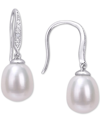 Macy's Cultured Freshwater Pearl (8-1/2mm) & Diamond Accent Drop Earrings In Sterling Silver In White