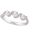 Macy's Cultured Freshwater Pearl (3-4mm) & Diamond (1/10 Ct. T.w.) Swirl Ring In 14k White Gold In White