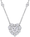 Macy's Moissanite Heart Halo Pendant Necklace (2 Ct. T.w.) In Sterling Silver, 18" + 2" Extender In White