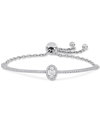 Macy's Lab-created Moissanite Oval Halo Bolo Bracelet (3/4 Ct. T.w.) In Sterling Silver In White