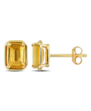 Macy's 14k Yellow Gold Plated Citrine Emerald-cut Stud Earrings In Orange