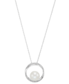 HONORA CULTURED FRESHWATER PEARL (9MM) & DIAMOND (1/10 CT. T.W.) CIRCLE 18" PENDANT NECKLACE IN 14K WHITE G