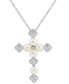 HONORA CULTURED FRESHWATER PEARL (3-1/2 - 4MM) & DIAMOND (1/5 CT. T.W.) 18" CROSS PENDANT NECKLACE IN 14K W