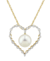 HONORA CULTURED FRESHWATER PEARL (8MM) & DIAMOND (3/8 CT. T.W.) HEART 18" PENDANT NECKLACE IN 14K GOLD (ALS