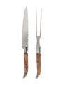 French Home Laguiole Olive Wood Carving Knife And Fork Set. In Orange