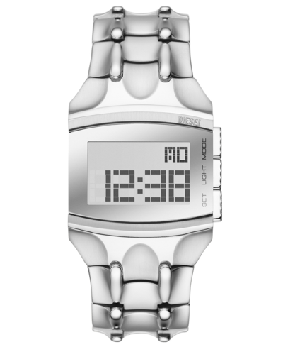 Diesel Men's Croco Digi Digital Stainless Steel Bracelet Watch 34mm In Argento