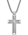 ESQUIRE MEN'S JEWELRY CROSS PENDANT NECKLACE IN GRAY CARBON FIBER AND STAINLESS STEEL, CREATED FOR MACY'S