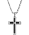 Esquire Men's Jewelry Diamond Accent Cross 22" Pendant Necklace In Stainless Steel & Black Ion-plate, Created For Macy's In White