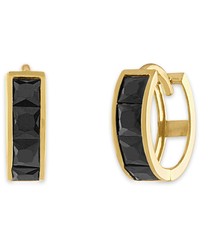 Esquire Men's Jewelry Black Spinel Extra Small Huggie Hoop Earrings In 14k Gold-plated Sterling Silver, Created For Macy's