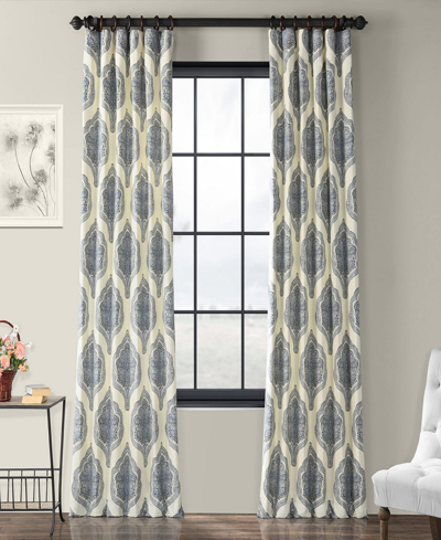 Exclusive Fabrics & Furnishings Arabesque Blue Emblem Printed Cotton Room Darkening Curtain