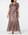 R & M RICHARDS PLUS SIZE SEQUINED GODET GOWN