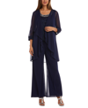 R & M Richards Petite 3-pc. Jacket, Embellished Top & Pants Set In Blue