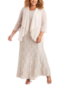 R & M Richards Plus Size Gown & Sheer Overlay In Tan/beige