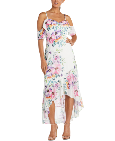 Nightway Cold-shoulder High-low Gown In White
