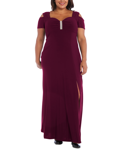 R & M Richards Plus Size Rhinestone-detail Gown In Berry