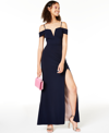 City Studios Juniors' Off-the-shoulder Gown In Blue