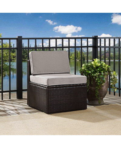 Crosley Palm Harbor Outdoor Wicker Corner Chair With Cushions In Grey