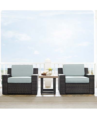 Crosley Beaufort 3 Piece Outdoor Wicker Seating Set With Mist Cushion - 2 Chairs, Side Table In Brown