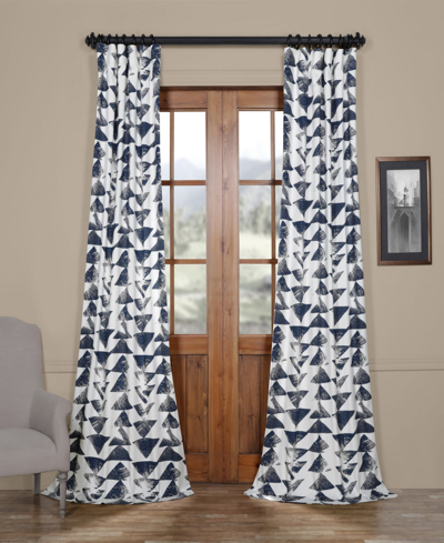 Exclusive Fabrics & Furnishings Triad Indigo Geometric Printed Cotton Room Darkening Curtain In Blue