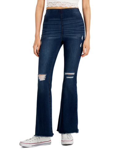 Tinseltown Juniors' High Rise Pull-on Flare-leg Jeans In Medium