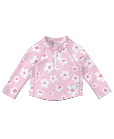 Green Sprouts Toddler Girls Long Sleeve Zip Rashgaurd Shirt In Light Pink Large Blossoms