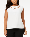 Kasper Plus Size Crossover Cutout Top In White
